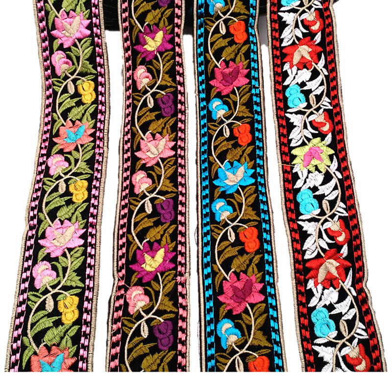 1Yard Vintage Floral Embroidered Trim Bohemian Ethnic Ribbon For DIY Women Garment Sewing Accessories Supplies