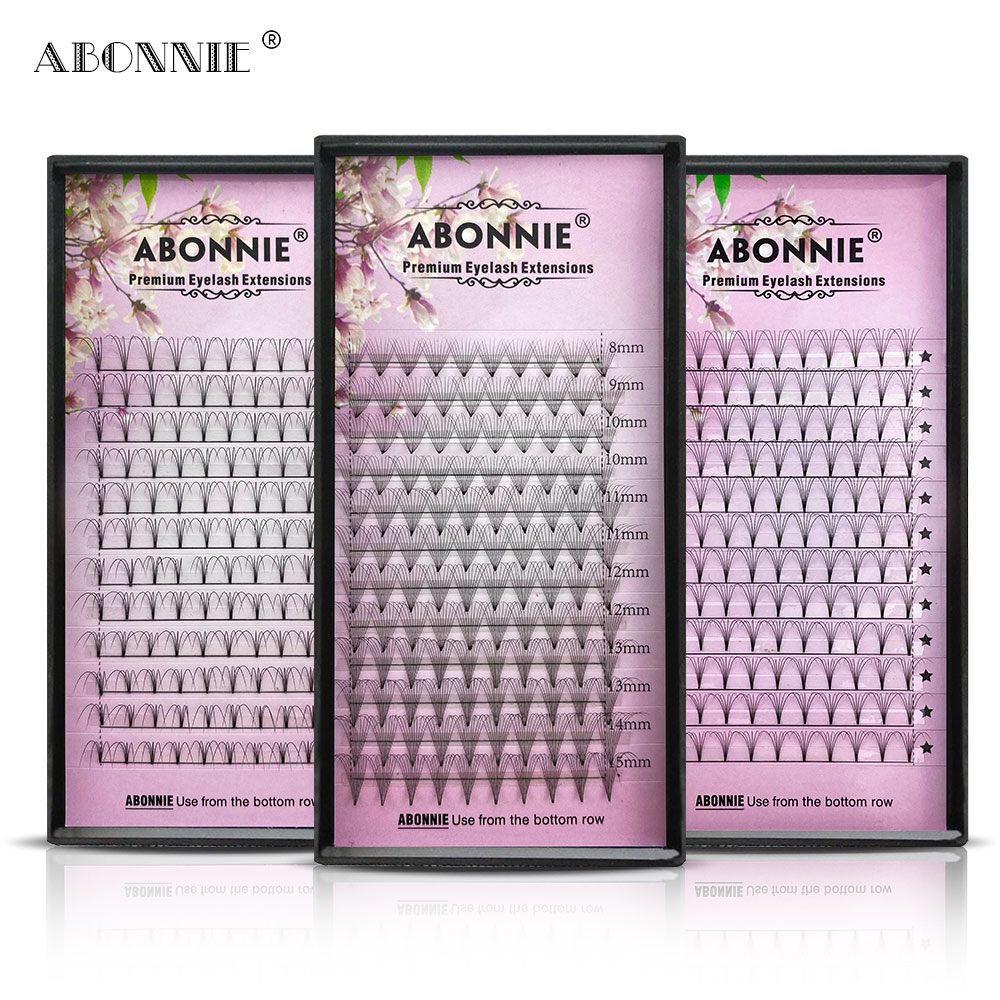 Abonnie Hot Sale Premade Russian Volume Fans Short Stem 3d/4d/5d/6d C/D Curl Mink Eyelashes Makeup Eyelash Extensions Supplies