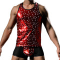 Fashion Faux Leather Men Sexy Star Printed Fitness Tank Tops Gay Male Sleeveless Vest 2017 New Arrival Summer