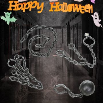 Halloween Plastic Handcuffs Shackles Iron Chain Big Iron Ball Crew Acting Props Prisoner Dress Up Props Handcuffs Shackles Ball