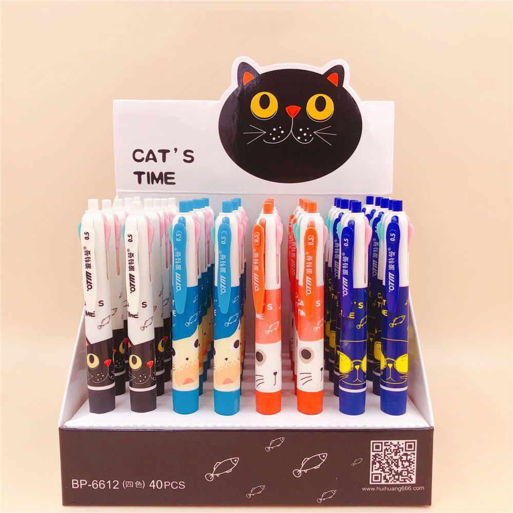 2pcs Cute Cartoon Cat 4 Colors Ballpoint Pen Colorful Ball Pen Kawaii Stationery Kids Writing School Supplies Office Accessories
