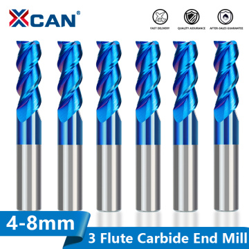 XCAN Spiral Milling Cutter 1pc 6mm Tungsten Carbide End Mill Nano Blue Coating Aluminum Cutting 3 Flute CNC Router Bit