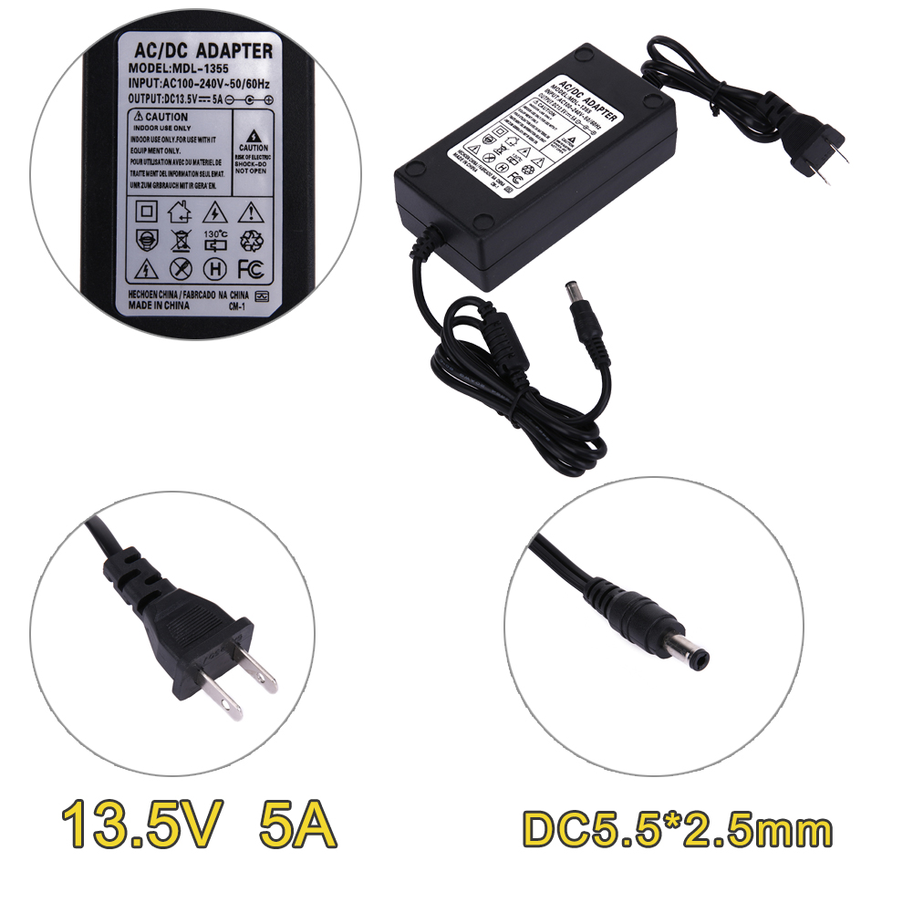 Universal 13.5V 5A AC to DC Power Supply Adapter Dual Cable Converter 5.5x2.1-2.5m Light Monitor Device Electronic Instrument