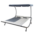 Outdoor Portable Double Chaise Lounge Bed with Adjustable Canopy Pillows for Sun Room Garden Courtyard Poolside Beach [US-Stock]