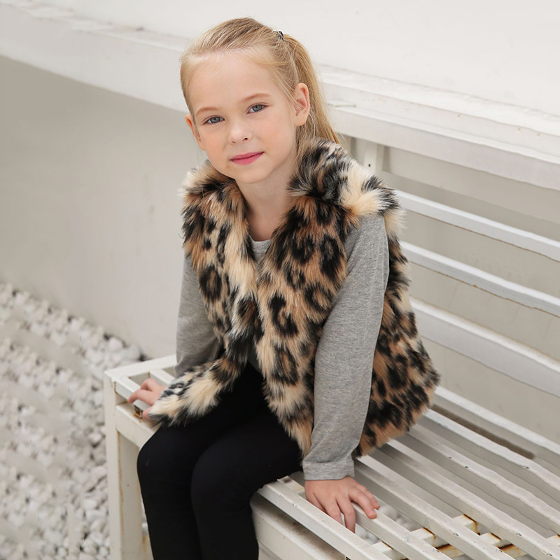 Children's Leopard Faux Fur Vest For Girls Autumn Winter Kids Leather Vest Girls Waistcoat Fleece Baby Girl Outerwear