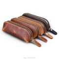 Handmade Genuine Leather Pencil Bag Vintage Retro Style Cowhide Zipper Pen Case School Bag Office Stationery S28 20 Dropship