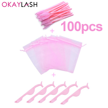 OKAYLASH 3 in 1 pink purple blue black eyelash tweezers and lash brushes and eyelash packaging bag