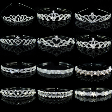 Princess Crystal Tiaras and Crowns Headband Kid Girls Bridal Crown Wedding Tiara Hair Accessories Pearl Hair Bands Jewelry