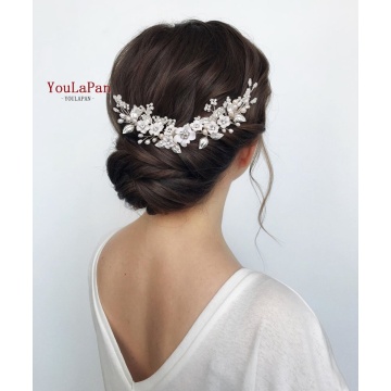 YouLaPan Crystal Hair Wedding Comb Clip Headband Wedding Hair Accessories Flower Wedding Hair Jewelry Hair Clip Bridal Headwear