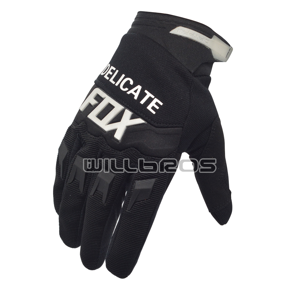 Delicate Fox Air Mesh Cycling Race Gloves Motorbike Motocross Street Moto Riding White Black Gloves