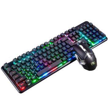 Wireless Gaming Mechanical Feel Keyboard Mouse Set Rechargeable LED Backlight 2.4GHz 104 Keys Keyboard Mouse Combo for PC