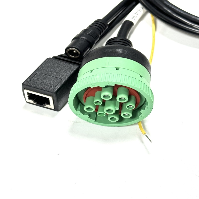 Heavy Duty Cummins 9Pin Diagnostic Cable M16 12Pin to RJ45 DC5521 Adapter Harness