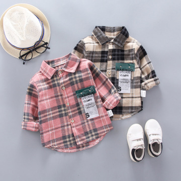 DIIMUU Spring Autum Kids Boys Cotton Shirts Infant Baby Boy Plaid Letter Print Tops Clothing Children Casual Clothing