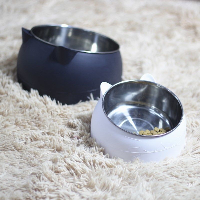 400ml Cat Bowls 15 Degrees Tilted Stainless Steel Dod Bowl Non-slip Base Puppy Pet Food Drink Feeder Neck Protection Dish Bowl