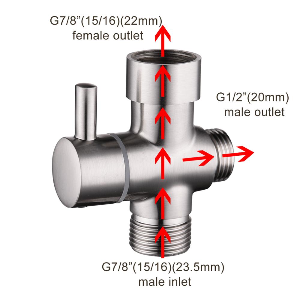 Free shipping brass chrome/ brushed nickel 3-way 7/8 or 15/16" diverter for toilet and bidet spray set valve replacement part