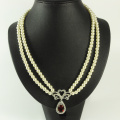 Double Row Pearl Necklace with Pendant