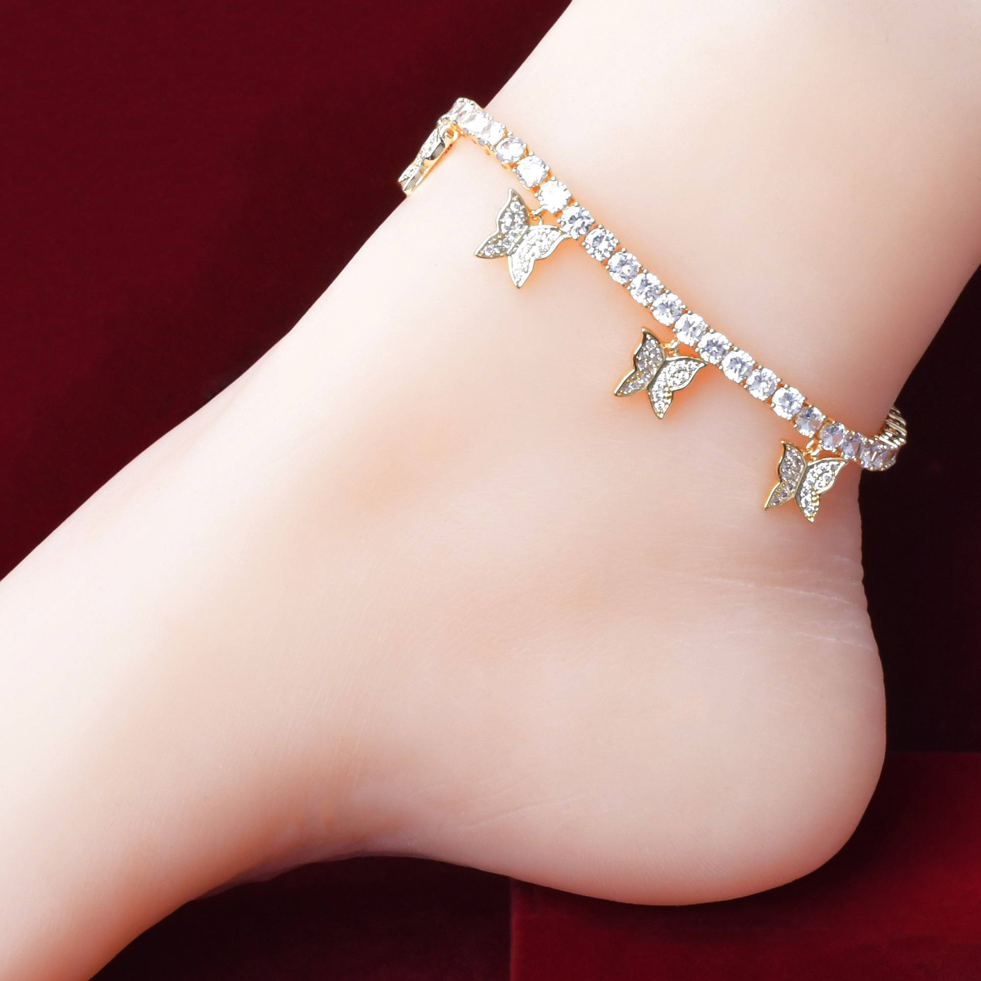 Butterfly Anklet Gold Color Tennis Charms For Women Hip Hop Jewelry