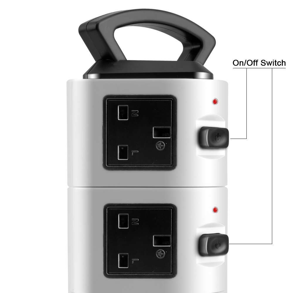 Vertical Power Strip Surge Protector Tower 2/3/4 Layer Outlet UK Electric Plug Socket USB Charger 3m Extention Cord Office Home