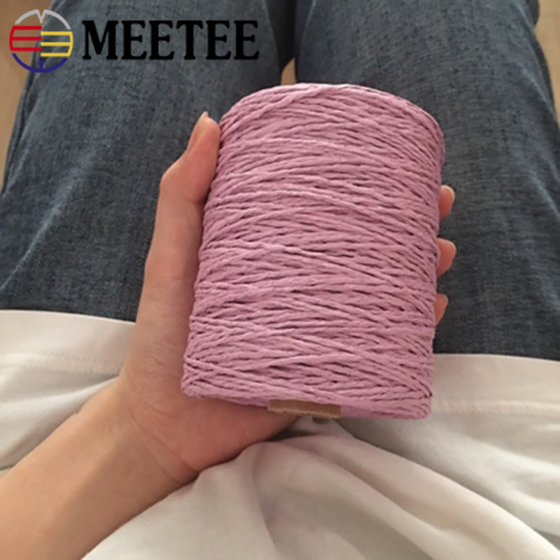 Meetee 1roll=280M Organic Raffia Yarn Crochet Summer Woven Straw Hat Fancy Cotton Line Rope DIY Hand Knitting Handbag Material