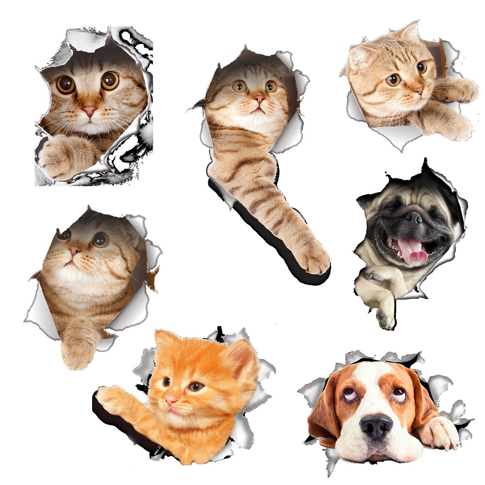 Removable Home Decoration Wall Stickers Durable Cartoon cat/dog 3D DIY Decor Kids Bedroom School WC Decoration Wall Stickers