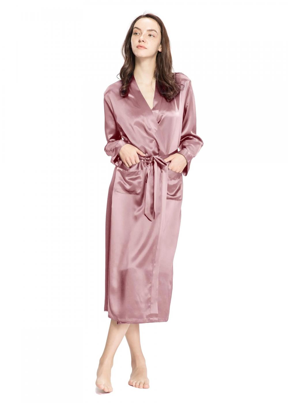 19 Momme Classic Full Length Silk Robe Bathrobe Oblique V-Neck Short Kimono Robe Bridesmaids Robe S-XXXL