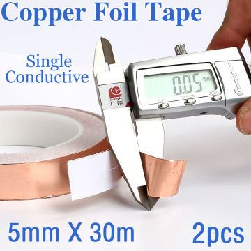 2pcs 5MM X 30M Adhesive Single Face Electric Conduction Copper Foil Tape EMI Shielding Guitar Slug and Snail Barrier