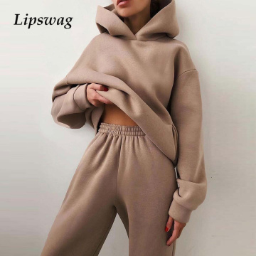 Women Elegant Solid Sets For Women Warm Hoodie Sweatshirts And Long Pant Fashion Two Piece Sets Ladies Lace Up Sweatshirt Suits