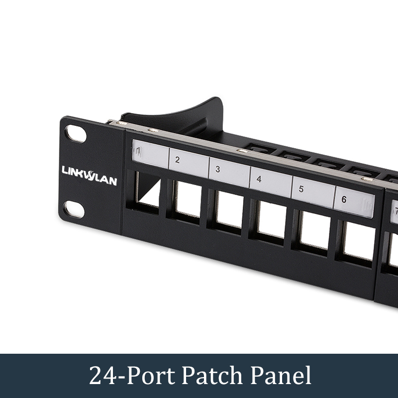 19 inch 24-Port Cat6 Modular Patch Panel Incl. 24pcs RJ45 Tool-less Keystone Jacks
