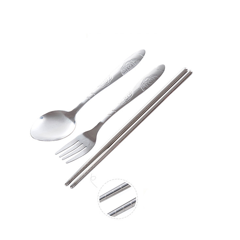 Nordic style plain fashion stainless steel chopsticks spoon cutlery three-piece