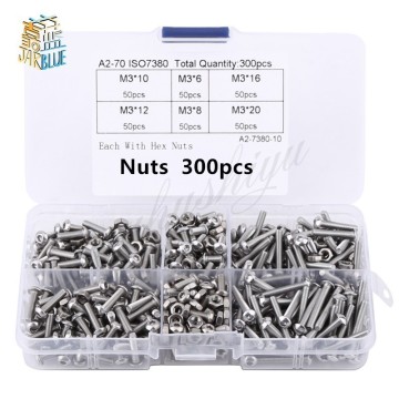 600Pcs/set M3 Screws Nuts Set Stainless Steel Hex Socket Button Head Screws Nuts Assortment Kit Fastener Hardware With Box