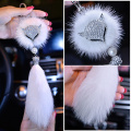 Fashion Diamond Crystal Car Pendant Decoration Rearview Mirror Hanging Fox fur Ornaments Car Styling Interior Accessories Gifts