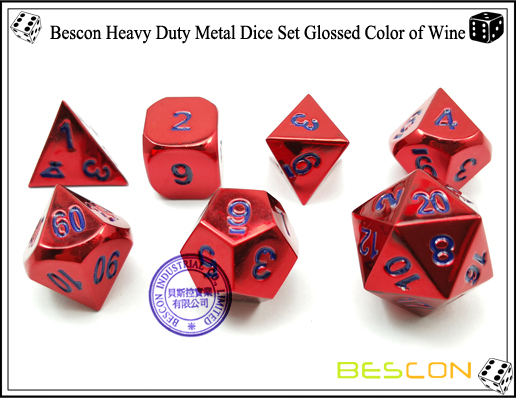 Bescon Heavy Duty Metal Dice Set Glossed Color of Wine-6