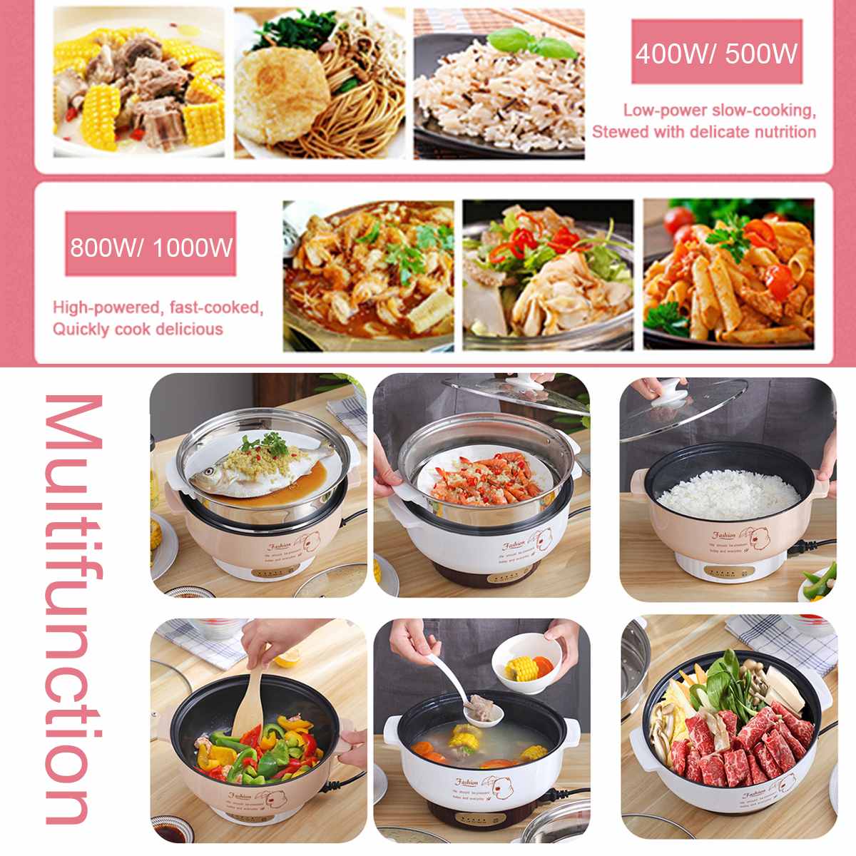 220V Mini Rice Cooker Electric cooker Multi Electric Cooking Machine Single/Double Layer Hot Pot Rice Cooker Non-stick pan 100