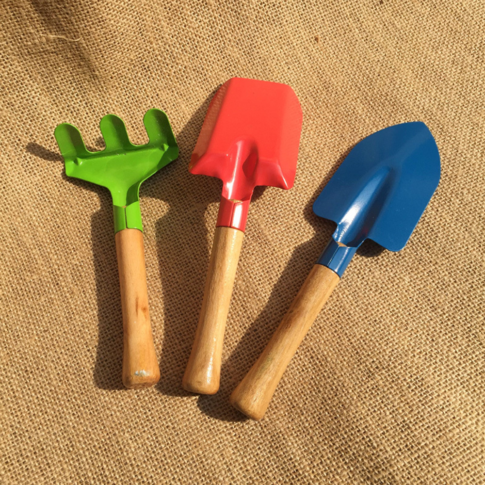 Home Type 3pcs/Set Mini Garden Rake Small Shovel Floral Shovel Wooden Gardening Tools Cute Children Garden Hand Tool Set