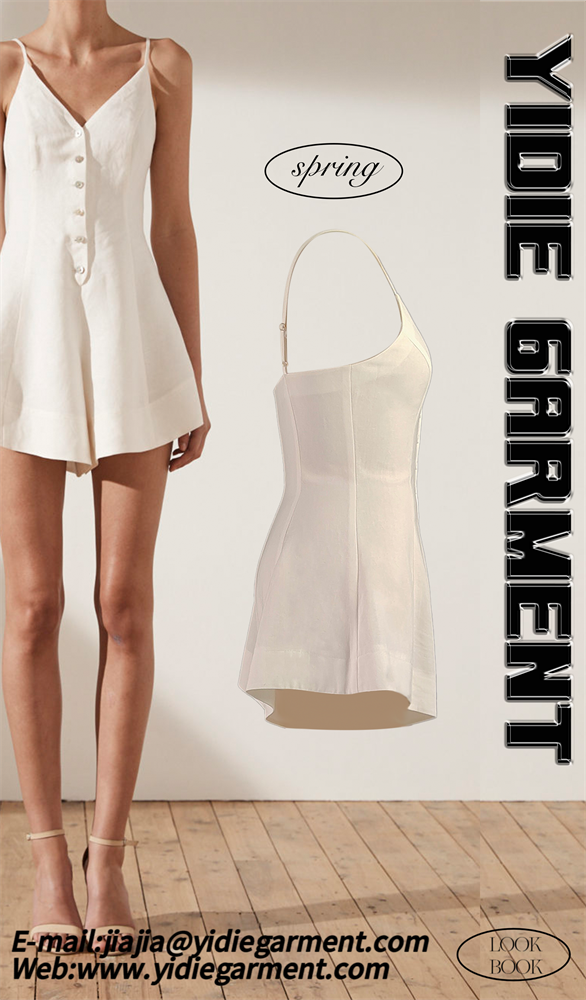 Women Linen Blend Button Flared Short Playsuit