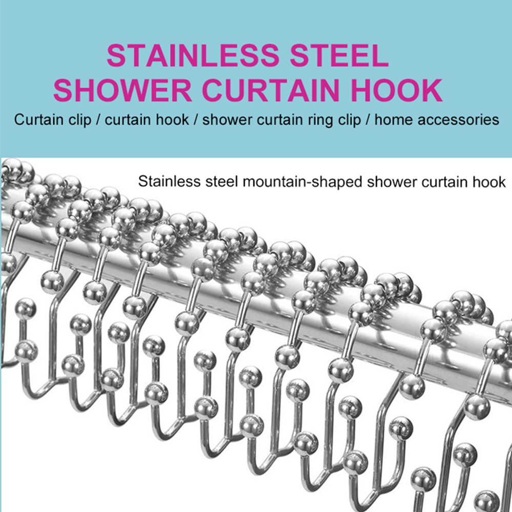 12 Pcs Stainless Steel Double Side Toilet Bathroom Accessories Gadgets Tools Calabash Shape Kid Shower Curtain Rod Hook Rings N