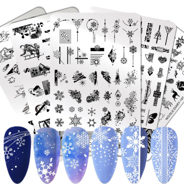 NICOLE DIARY Snowflake Nail Stamping Plates Christmas Xmas Stainless Steel Stamp Template For Printing Stencil Tools