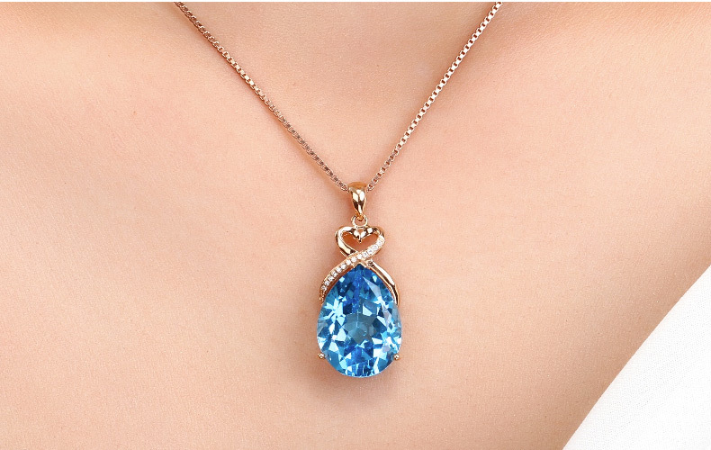 14K Rose Gold 3 Carats Sapphire Stone Pendant Women Pure Natural Blue Sapphire Gemstone 14K Rose Gold Necklace Jewelry Pendant