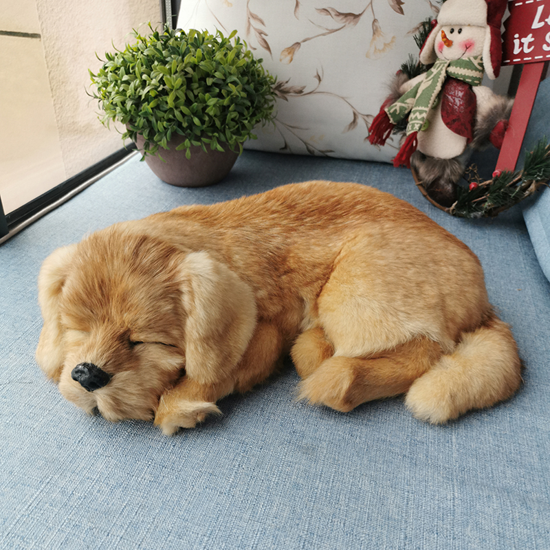 Simulation Dog doll Car Decoration Fur Leather Animal Sleeping Dog Pet Model Decoration Children Toys Birthday Gift