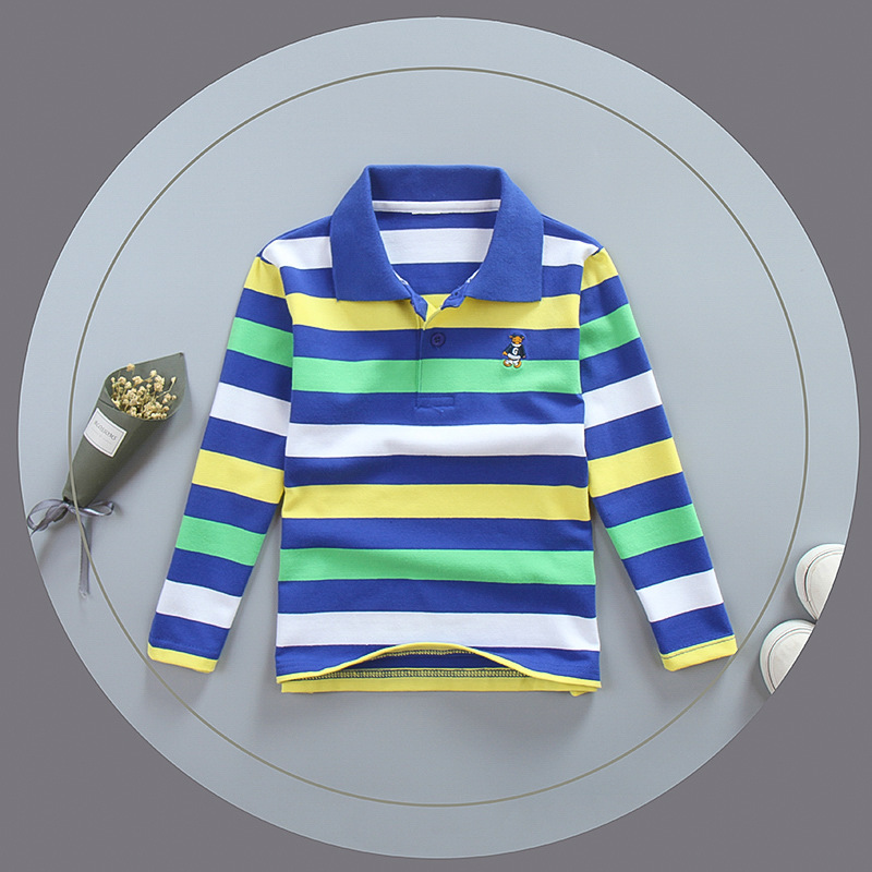 Polo Shirt Kids Clothes Tops Color Stripes Turn-down Collar Autumn Long Sleeve Polos Baby Boy Camisetas Boys Shirts Teen 3T-15T