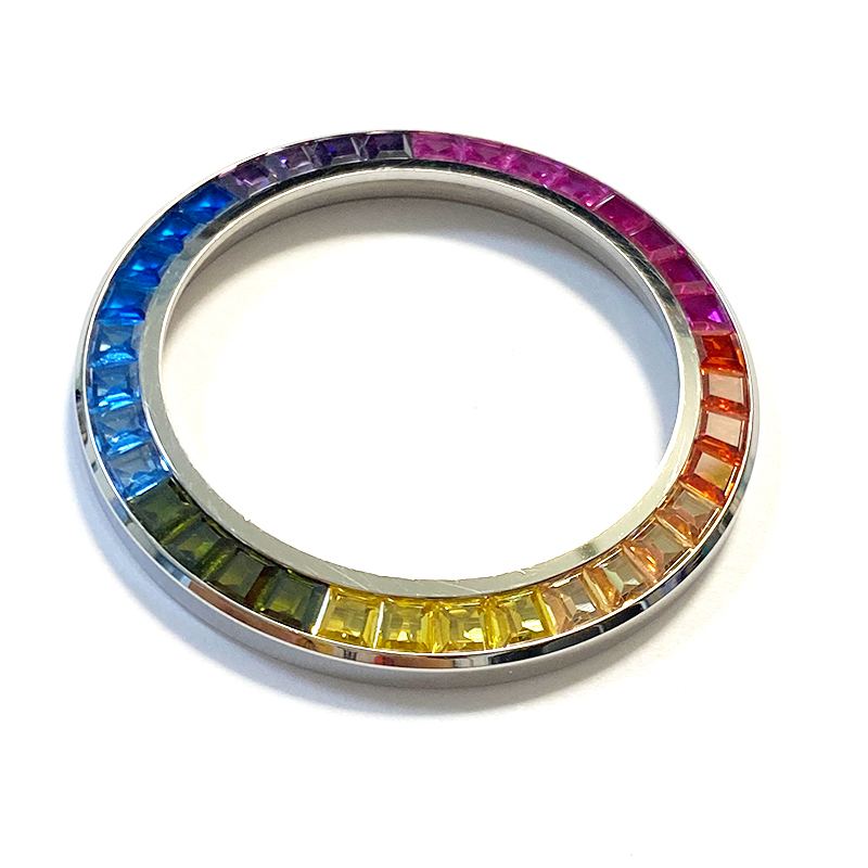 Seiko MOD watch bezel in rainbow