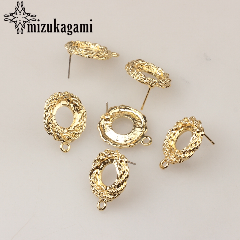 Golden Zinc Alloy Stud Earrings Round Flowers Base Earrings Connectors 20mm 6pcs/lot For DIY Earrings Jewelry Accessories