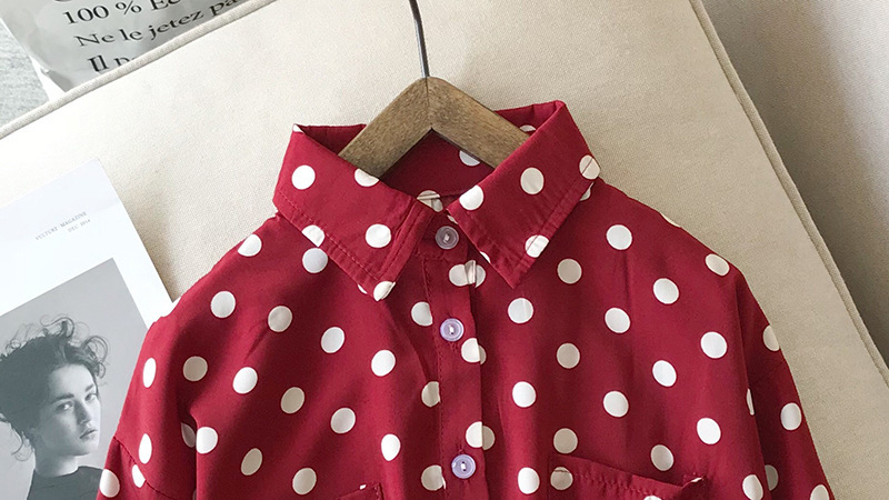 Girls Blouse Shirt Dot Wine Red Long Sleeve Chiffon Shirt for Baby Girl Spring Clothing Slim Blouse Baby Clothes Shirts