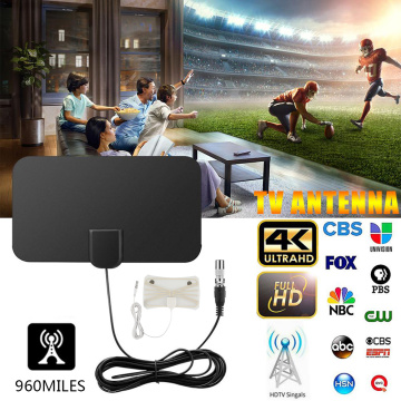 4K 25DB High Gain HD TV DTV Box Digital TV Antenna EU Plug 50 Miles Booster Active Indoor Aerial HD Flat Design