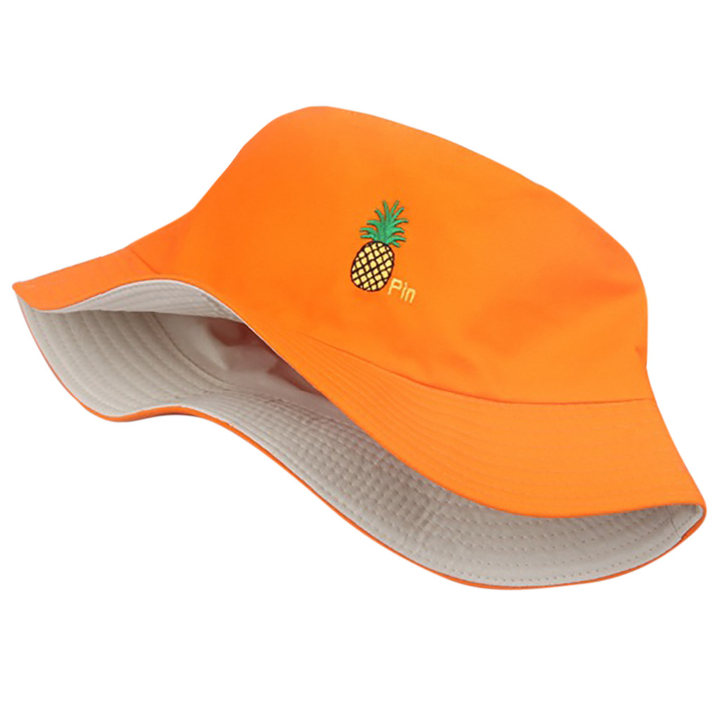 Women Men Unisex Fashion Fisherman Hat Pineapple Fruit Embroidery Sun Protection Cap Wild Fresh Cute Kawaii Outdoors Hats #P