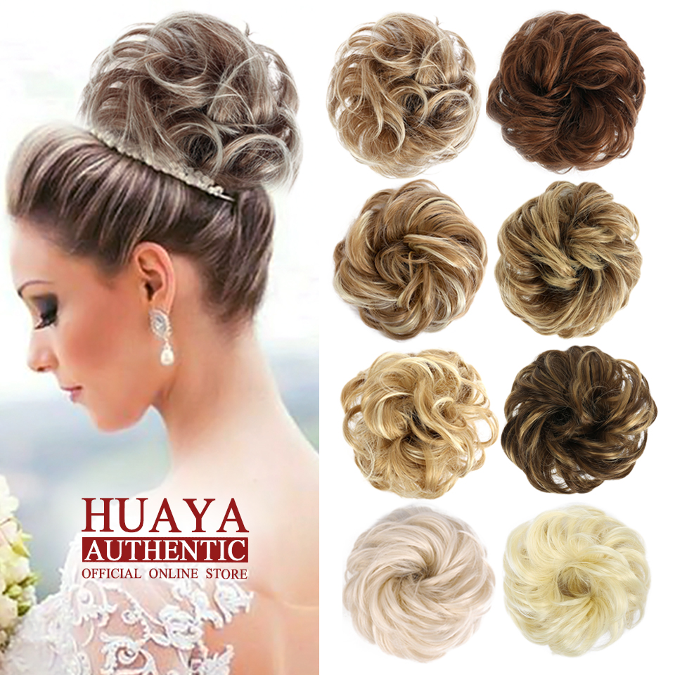 HUAYA Curly Chignon Elastic Hair Synthetic Messy Scrunchie Hair Bun Straight Updo Hairpiece Heat Resistant Natural Fake Hair