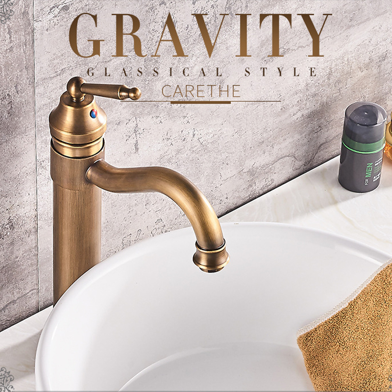 Antique Copper Bathroom Basin Faucet Europe Classic Style Cold And Hot Water Mixer Tap Sink Faucet Deck Mounted Single Handle