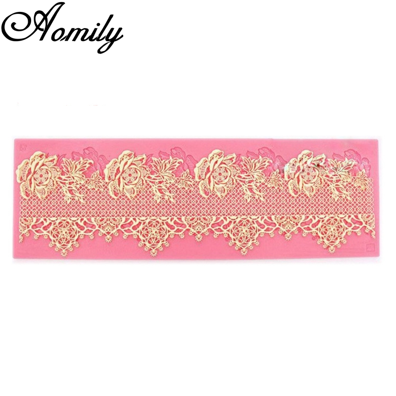 Aomily Lace Rose Wedding Cake Silicone Beautiful Flower Lace Fondant Mold Mousse Sugarcraft Icing Mat Pad Pastry Baking Tools