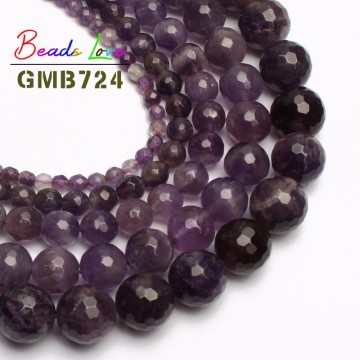 Hot Sale 4 6 8 10 12mm Natural Faceted Purple Crystal Amethysts Round Loose Beads for Jewelry Making Diy Charms Bracelet 15 Inch