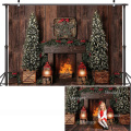 Christmas Window Photography Backdrop Photocall Fireplace Winter Snow Photo Background Christmas Trees Children Portrait Props